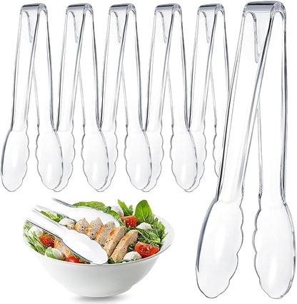 6 Pcs Clear Kitchen Tongs, Plastic Disposable for Serving Food, Ice, Salad, Barbecue, Cookies, BPA-Free(8.85 Inch) (6 X 8.85")