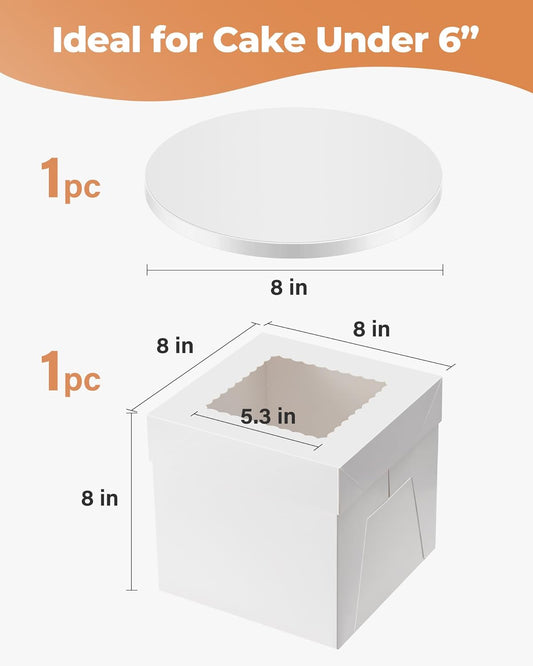 Kootek Cake Box with Board Drum, 10x10x10 Inches Tall Bakery Box with Window, Disposable Cake Container with Lid for Multi-Layer Cake, Decorating, Wedding, Birthday, Party