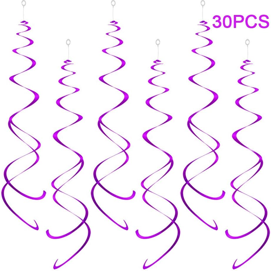 Party Swirl Decorations, Hanging Swirl for Ceiling Decorations, Purple, Pack of 30