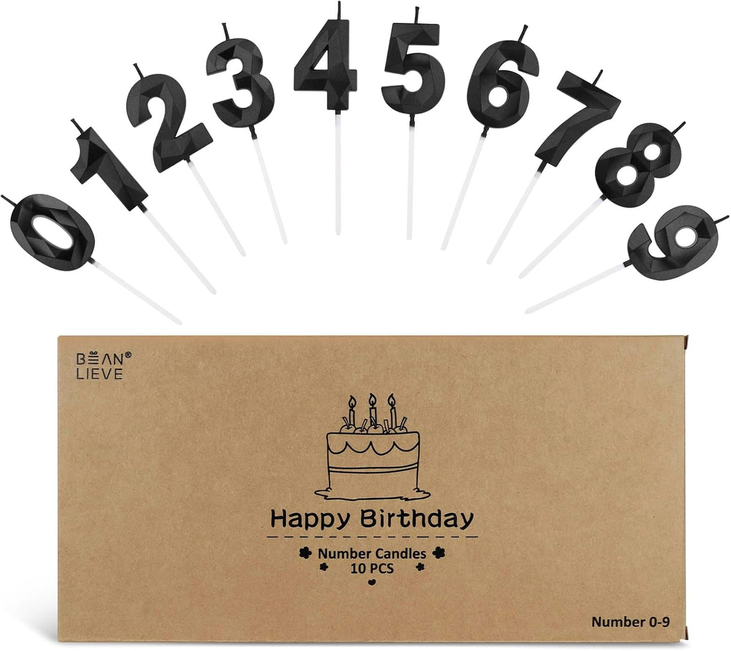 BEAN LIEVE Number Candles 0-9 Set - 10-Pack Diamond-Cut Birthday Candles, Cake Candles - Bulk Cake Decor for 1st-98th Birthdays, Photos, Parties - Kids Women Family Celebrations (Champagne Gold)