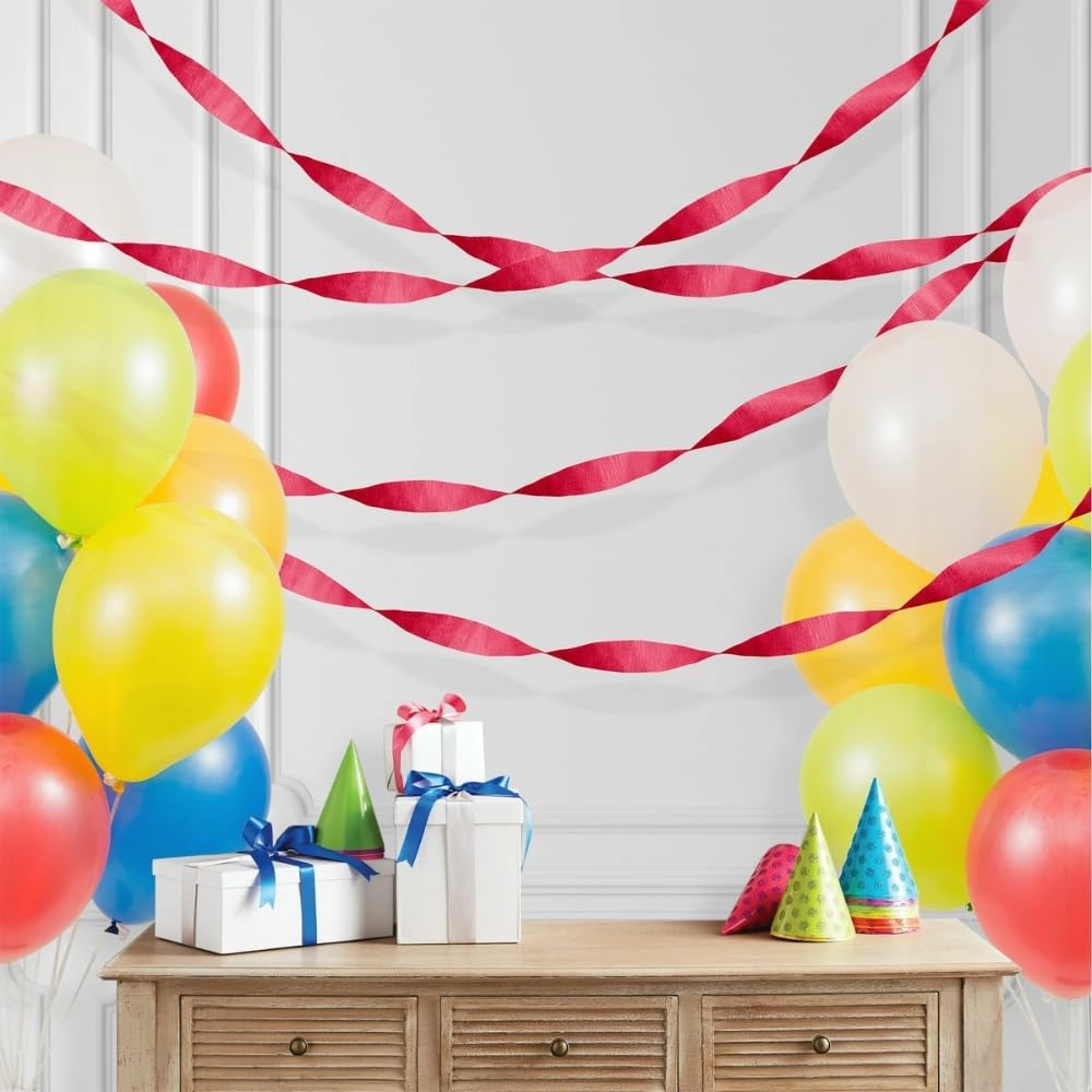 Amscan Premium Apple Red Crepe Paper Streamer - 81ft, 1 Piece - Perfect for Birthdays, Weddings, and Events