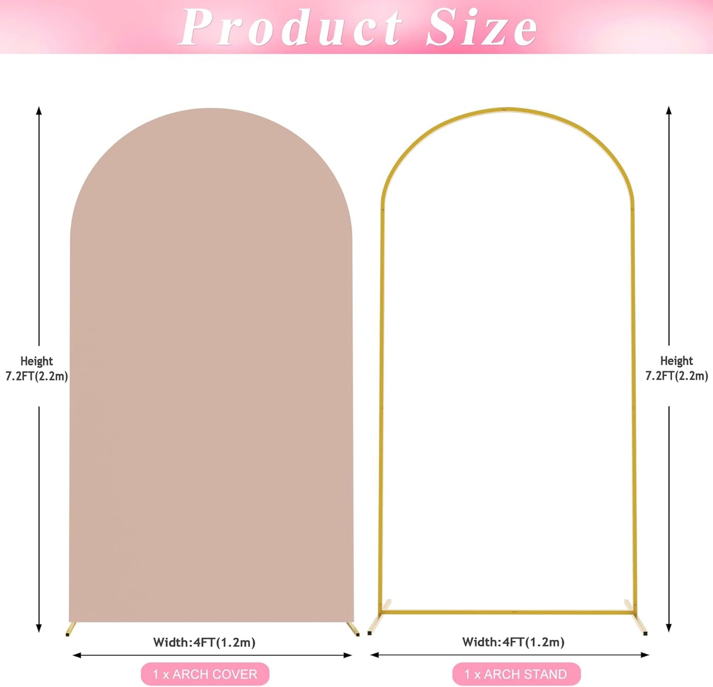 Wokceer 7.2 FT Wedding Arch Backdrop Stand and White Arch Cover, Metal Arch Stand with Arch Stand Cover for Birthday Party Wedding Ceremony Bridal Baby Shower Event Decor