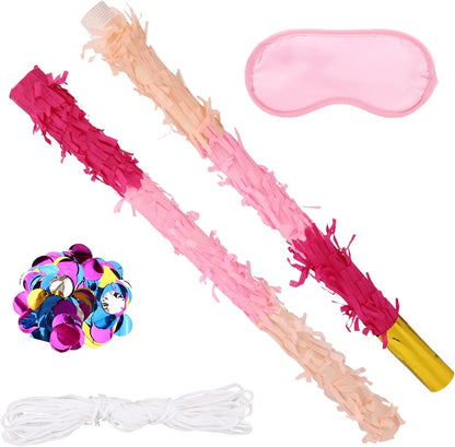 Pinata Sticks Set, 76cm/29.92in Sturdy Pink Pinata Stick with Blindfold Rope & Confetti for Kids Adults Themed Party Fun and Delight