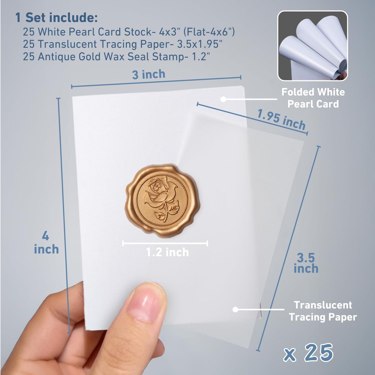 25 Pack Name Cards for Table Setting, Printable Place Cards with Antique Gold Rose Wax Seal Sticker for Wedding, Table Tent Card Stock Decor for Party, Dinner, Home(Pearlized Champagne Gold)
