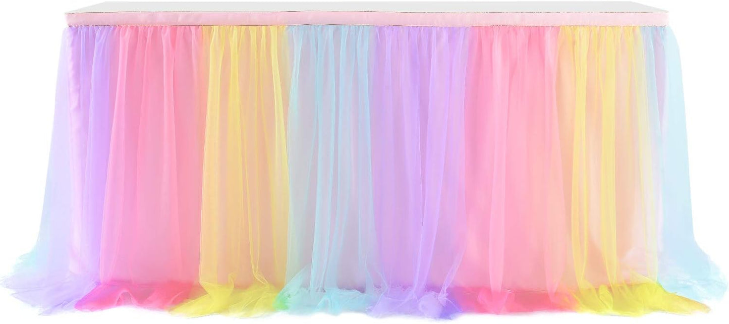 Suppromo 6ft Pink Tulle Table Skirt Baby Shower Tablecloth for Rectangle Tables or Round Tables Pink Ruffle Tutu Table Skirts Desk Skirt for Princess Girls Birthday Party Cake Dessert Decorations