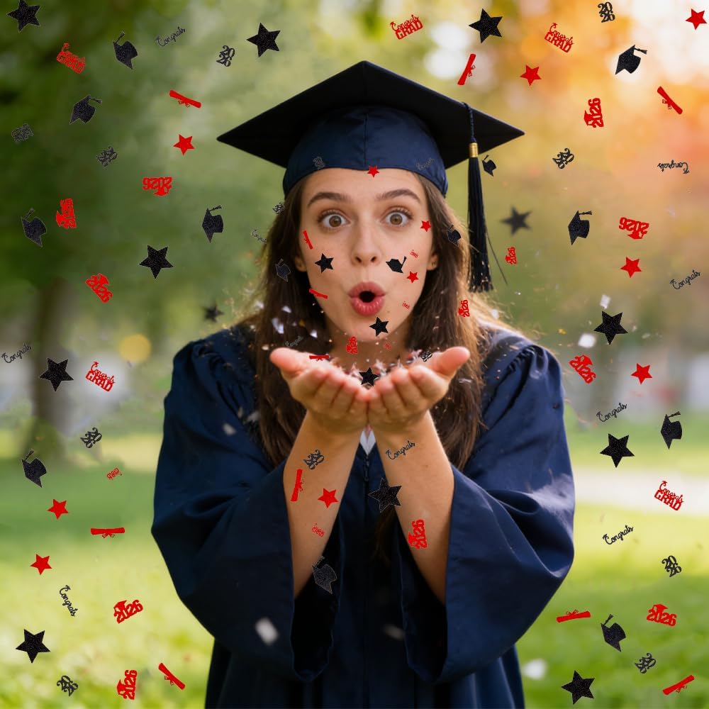 Black Gold Graduation Confetti Class of 2026 Black Graduation Cap, 200Pcs Glitter Stars Confetti Sprinkles, Table Congrats Grad Confetti for Graduation Party Table Decorations
