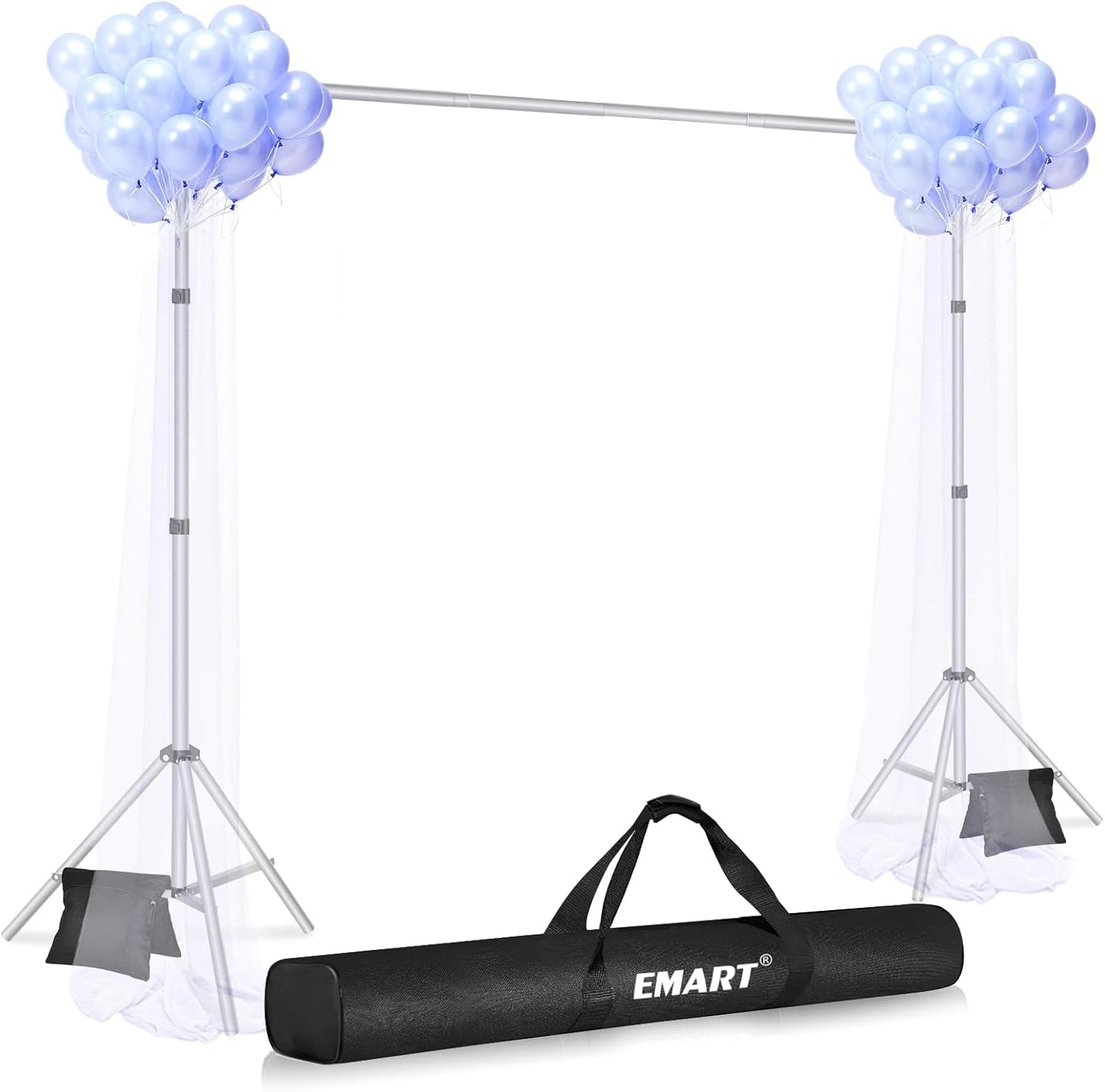EMART Backdrop Stand 10x7ft(WxH) Photo Studio Adjustable Background Stand Support kit with 2 Crossbars, 8 Clamps, 2 Sandbags and Carry Bag for Parties, Events Decoration, Wedding, Photography -White