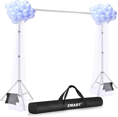 EMART Backdrop Stand 10x7ft(WxH) Photo Studio Adjustable Background Stand Support kit with 2 Crossbars, 8 Clamps, 2 Sandbags and Carry Bag for Parties, Events Decoration, Wedding, Photography -White