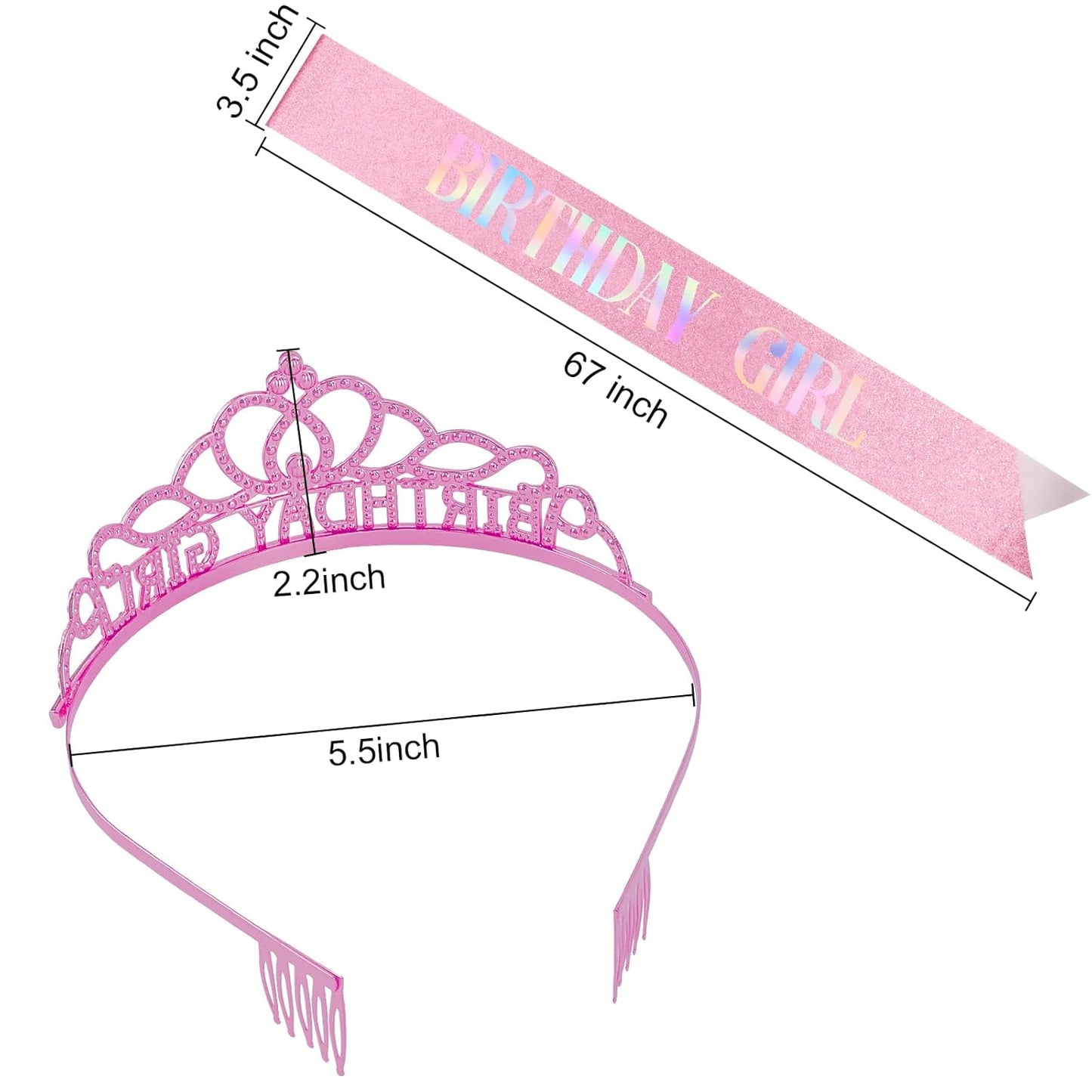 Chanaco Happy Birthday Crown and Sash Kit for Women and Girls - Rhinestone Tiara and Sashes with 'BIRTHDAY GIRL' Sash for Party Favors