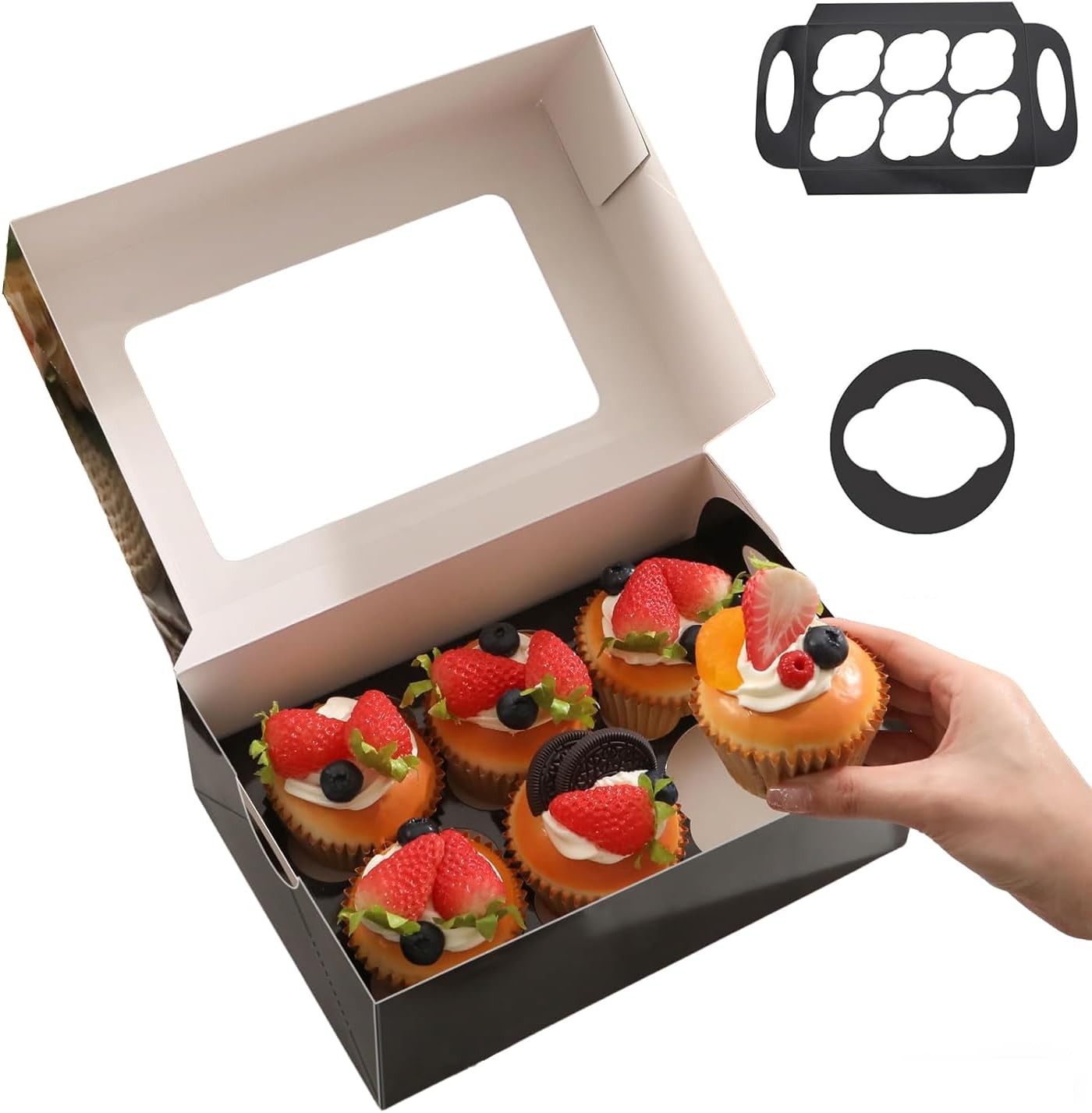 25 Pink Cupcake Boxes, Cupcake Boxes 6 Count with Window and Inserts, Mother's Day Cupcake Holders for Cupcakes, Muffins, Cookies