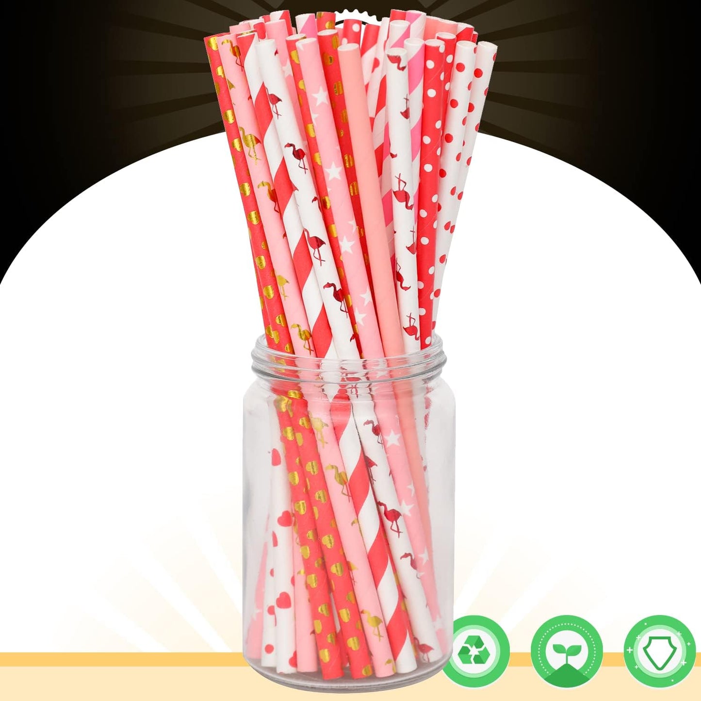 Pink Paper Straws 150pcs Disposable Straws Bulk (10 Pattern) qiqee