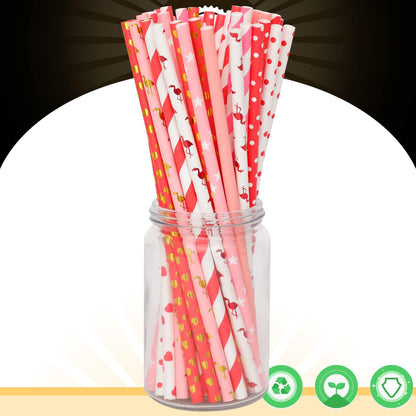 Pink Paper Straws 150pcs Disposable Straws Bulk (10 Pattern) qiqee