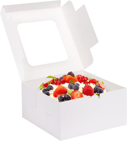 Moretoes 24pcs Cake Boxes, 10x10x5 Inches White Square Bakery Boxes with Window Cajas Pasteles for Cake, Mother's Day, Pastries, Chocolates, Cookies, Pie, Birthday Party, Wedding, Graduation