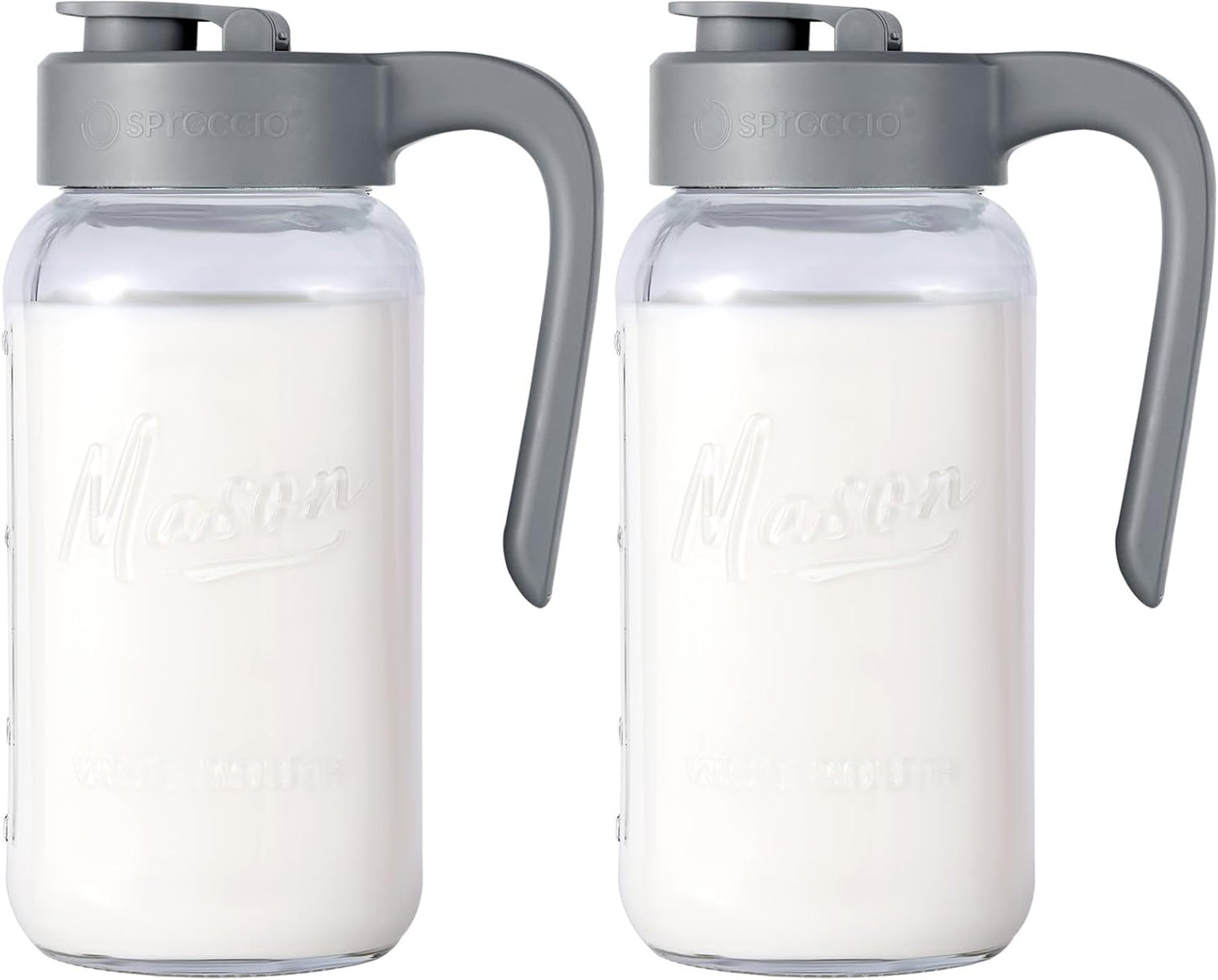 Mason Jar Pitcher - Airtight & Leakproof Glass Pitcher with Lid, Perfect for Breastmilk, Cold Brew, and Sun Tea, 2 Quart (64 oz) 1/2 Gallon Mason Jar with Pour Spout Lid