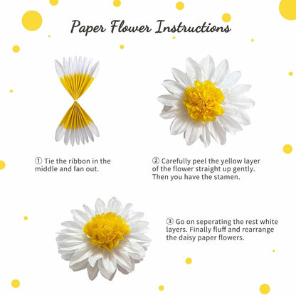 ANSOMO Daisy Tissue Paper Pom Poms Party Decorations White Yellow Flowers Wall Hanging 1st Birthday Bridal Baby Shower Wedding Classroom Décor 12" 8" Pack of 10