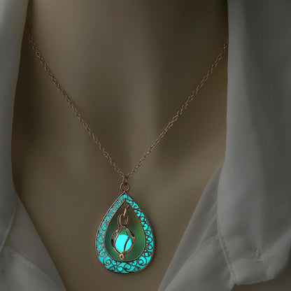 EEQQBZ Glow in The Dark Silver Teardrop shape necklace,Fantasy Glowing Jewelry Charm