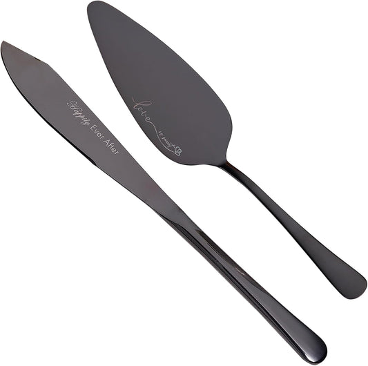Cake Cutting Set for Wedding, Wedding Cake Knife and Server Set, Birthday Gift (Black-modern1)