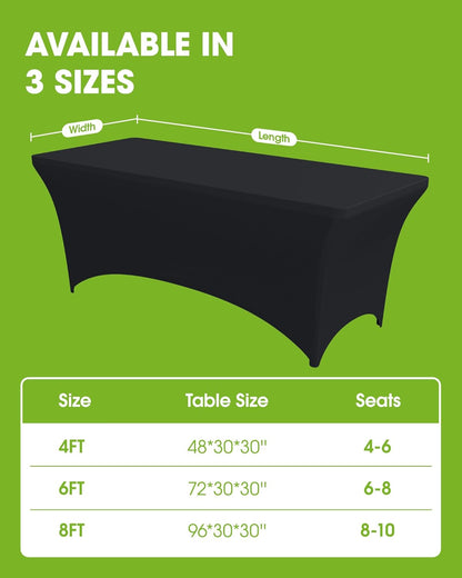 Pureegg Spandex Tablecloth 6ft - 2 Pack, Fitted and Tight Cloth for Rectangle Table, Wrinkle-Free and Stretch Table Cover for Party, Wedding, Banquet and Birthday, White