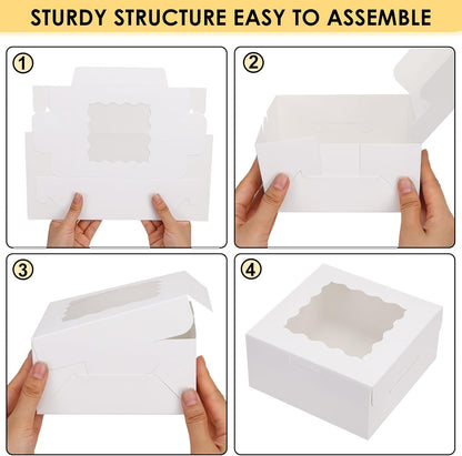Moretoes 30pcs White Cookie Boxes with Window, 6x6x3 Inches, Bakery Boxes for Cookies, Pastry,Strawberries, Small Pie, Macarons