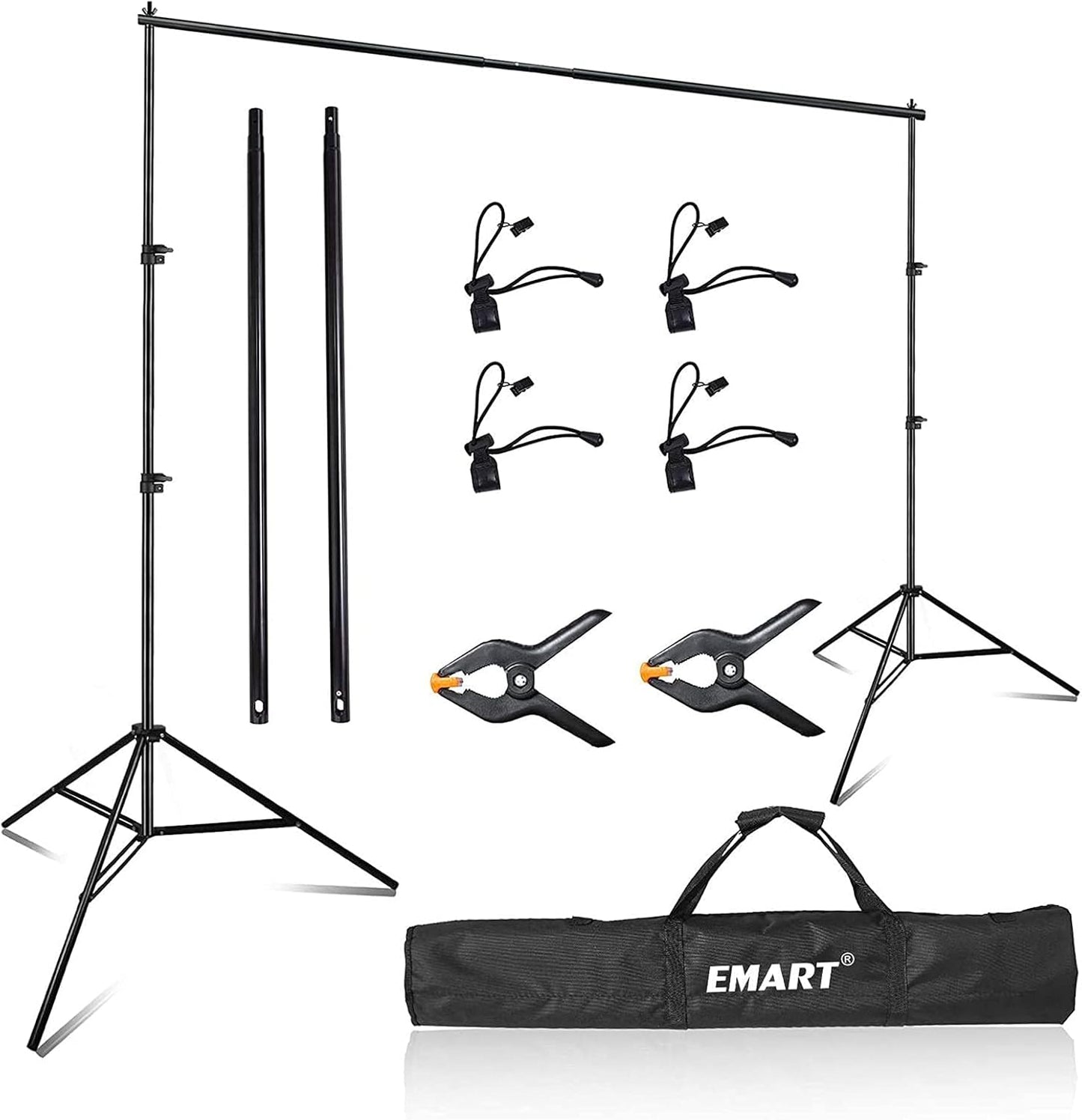 EMART 10x10FT Backdrop Stand, Photo Studio Back Drop Adjustable Stand with 6 Backdrop Clamps,2 Sandbags and Carry Bag,Heavy Duty Background Support System Kit for Photography,Parties,Wedding,Video