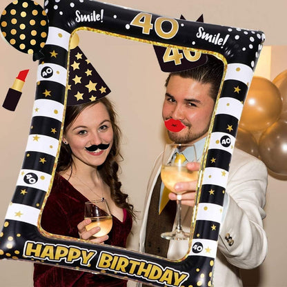 40th Birthday Inflatable Photobooth Selfie Frame & Props Set for Pictures & Decorations Giant Selfie Blow Up Photo Booth Picture Frame Photo Props Decor for 40 Years Old Birthday Party Supplies