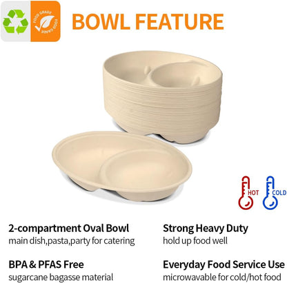 Celel 100 Pack 28 oz Oval Paper Bowls, PFAS-Free Disposable Oval Bowls for Nacho, Burrito, Taco Salads and Baked Potato, Mexican Party and Taco Bar Supplies