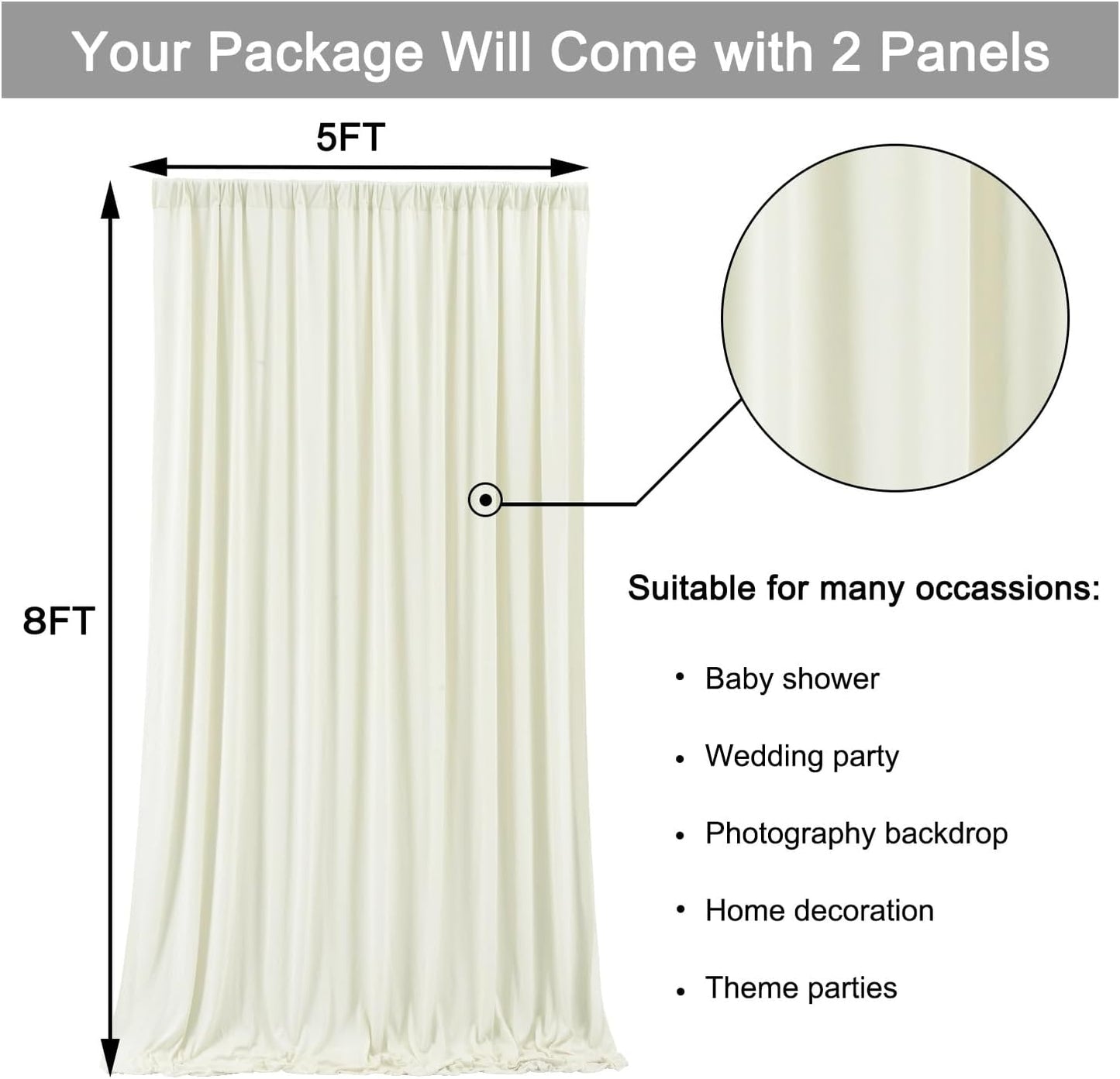 10 ft x 10 ft Wrinkle Free White Backdrop Curtains for Wedding Parties, Polyester Photography Backdrop Drapes for Birthday Parties Stage Backdrop Stand, 2 Panels 5x10FT Background Curtains