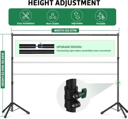 3-in-1 Backdrop Stand Kit 10x8.5 ft for Photography Studio, T-Shape Backdrop Stand for Wedding Parties, Background Stand for Photo Video Studio with Carring Bag, 6 Clamps, 2 Sandbags