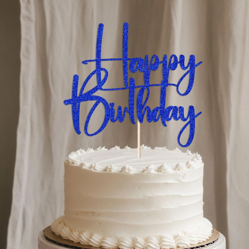Happy Birthday Cake Topper,black Glitter Cake Pick Bunting Decor for Anniversary Birthday Party Cake Decorations Supplies