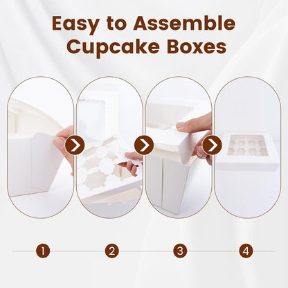 12PCS Cupcake Boxes 12 Count Cupcake Container with Window White Cupcake Holder Holding 144 Cupcakes for Birthday Holiday Party Bakery Supplies