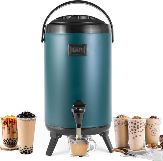 Hot Beverage Dispenser, Stainless Steel Insulated Beverage Dispenser Cold and Hot Drink dispenser with Thermometer– 12 Liters Water Dispenser with Spigot
