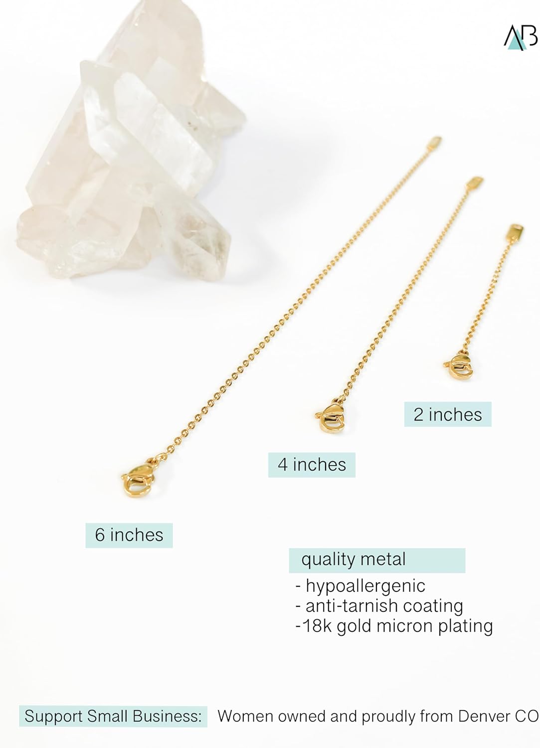 Altitude Boutique 18k Gold Plated Necklace Extenders Delicate Necklace Extender Chain Set for Women 3 Piece Set, Extensions 2", 4", 6" Inches Hypoallergenic in Gold, Rose Gold, or Silver