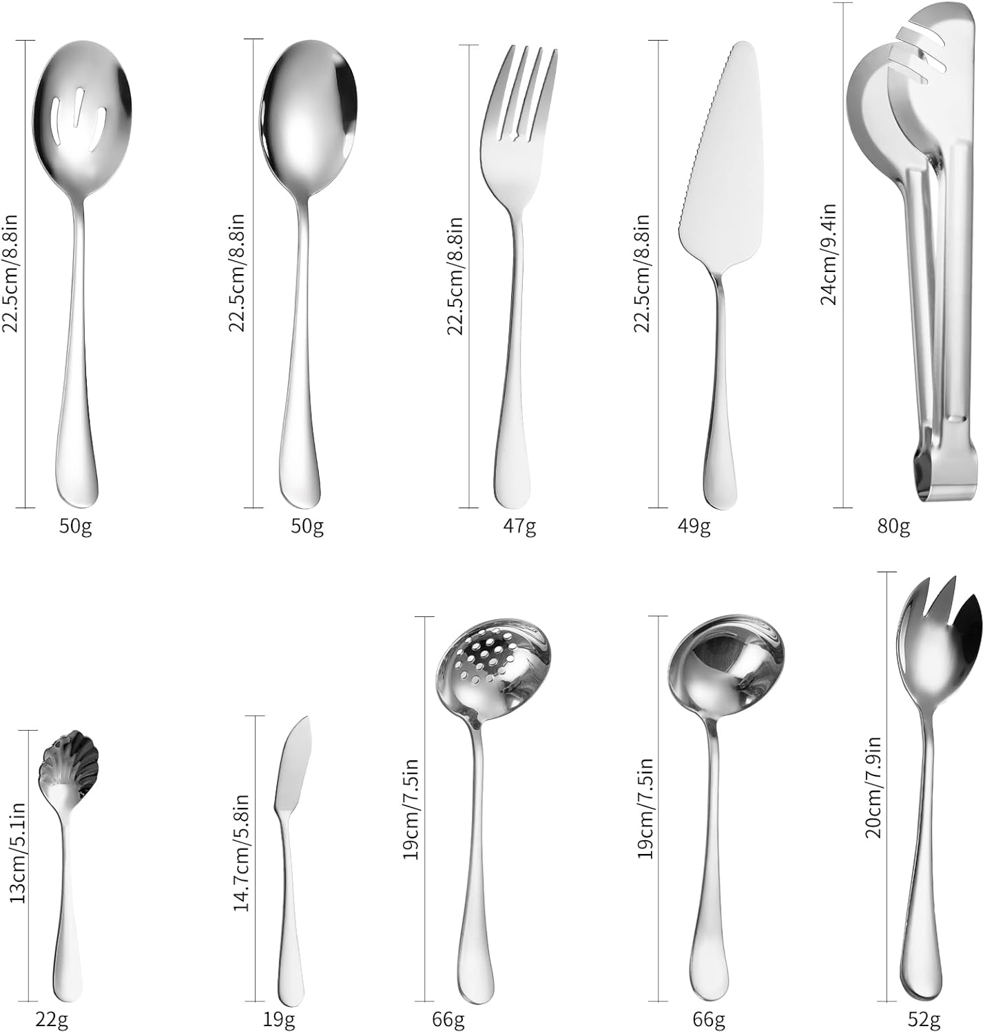 Stainless Steel Serving Utensil Set 10-Piece Buffet Flatware Catering Silverware with Bread Tong,Cake Spatula,Serving Ladles,Salad Fork,Cheese Knife,Large Spoon for Parties Buffet