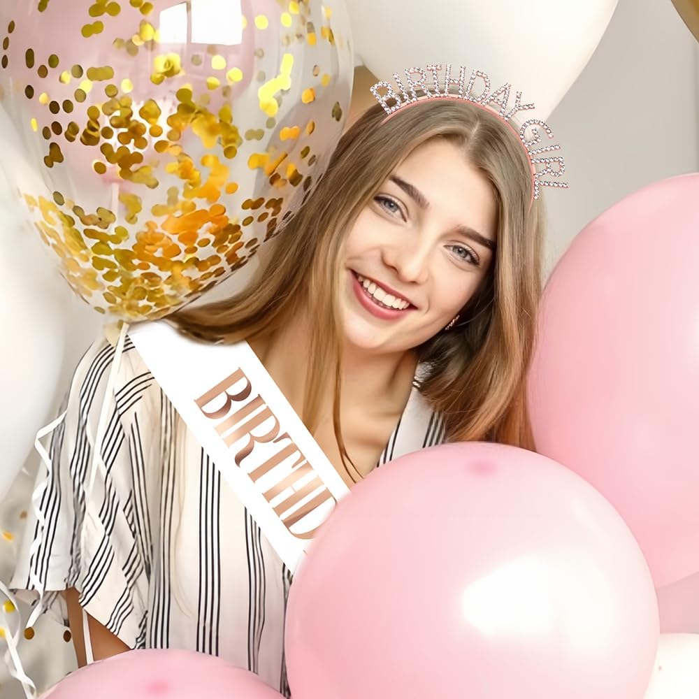 Birthday Sash & Crown for Women - Tiara Headband, Girls' Decorations Accessories