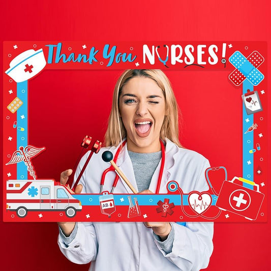Thank You Nurses Photo Props Frame Nurse Week Photo Booth Props for Selfie Group Photo Nurse Week Party Decorations Supplies