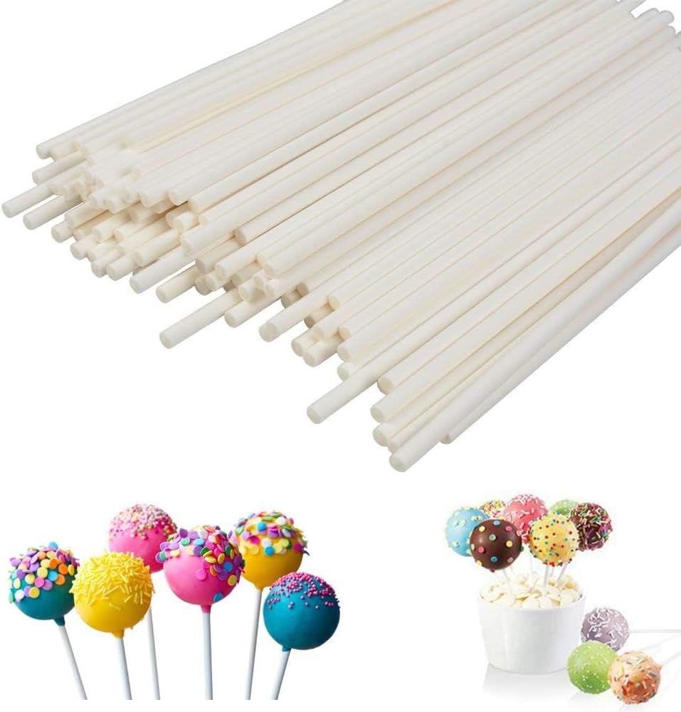 COOLAKE Lollipop Sticks 100 Pack 6 Inch Paper Candy Making Sucker Sticks for Cake Topper, DIY Homemade Fruit Candy, Chocolate