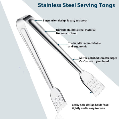 8 Pack 7-Inch Stainless Steel Serving Tongs, Mini Buffet Tongs for Appetizers, Desserts, Salad Bar, Ice, Sugar and Candy