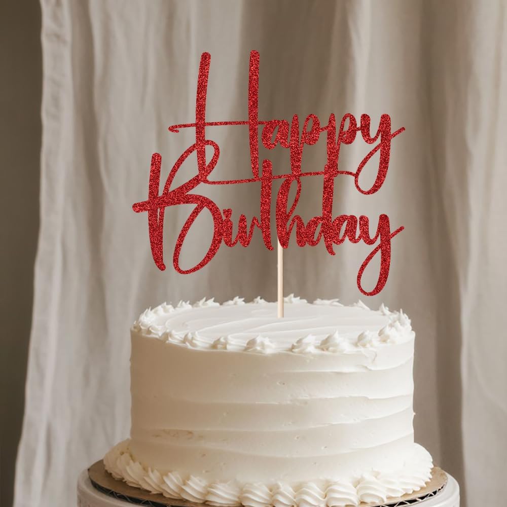 Happy Birthday Cake Topper,black Glitter Cake Pick Bunting Decor for Anniversary Birthday Party Cake Decorations Supplies