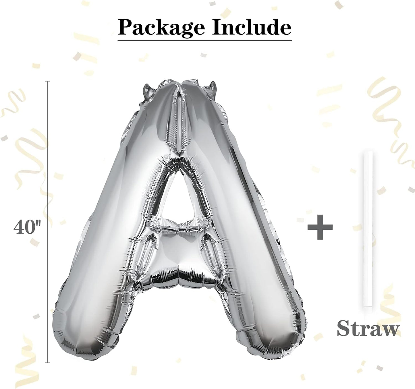 40 inch Silver Letter A Balloon, Big Size Alphabet Foil Mylar Helium Balloons for Birthday Party Celebration Wedding Anniversary Baby Shower Decorations Supplies Alphabet A