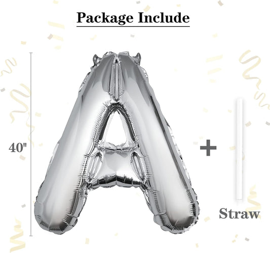 40 inch Silver Letter A Balloon, Big Size Alphabet Foil Mylar Helium Balloons for Birthday Party Celebration Wedding Anniversary Baby Shower Decorations Supplies Alphabet A
