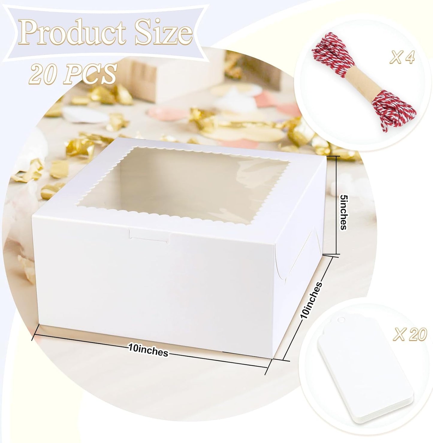 20Pcs 8 Inch Cake Boxes with Window, 8x8x5 Inches Brown Bakery Boxes, Cake Carrier Container for Pastries, Pie, Cookies, Chocolates, Cupcakes, Birthday Party, Wedding