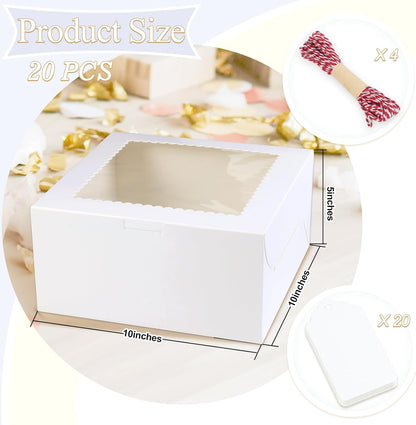 20Pcs 8 Inch Cake Boxes with Window, 8x8x5 Inches Brown Bakery Boxes, Cake Carrier Container for Pastries, Pie, Cookies, Chocolates, Cupcakes, Birthday Party, Wedding