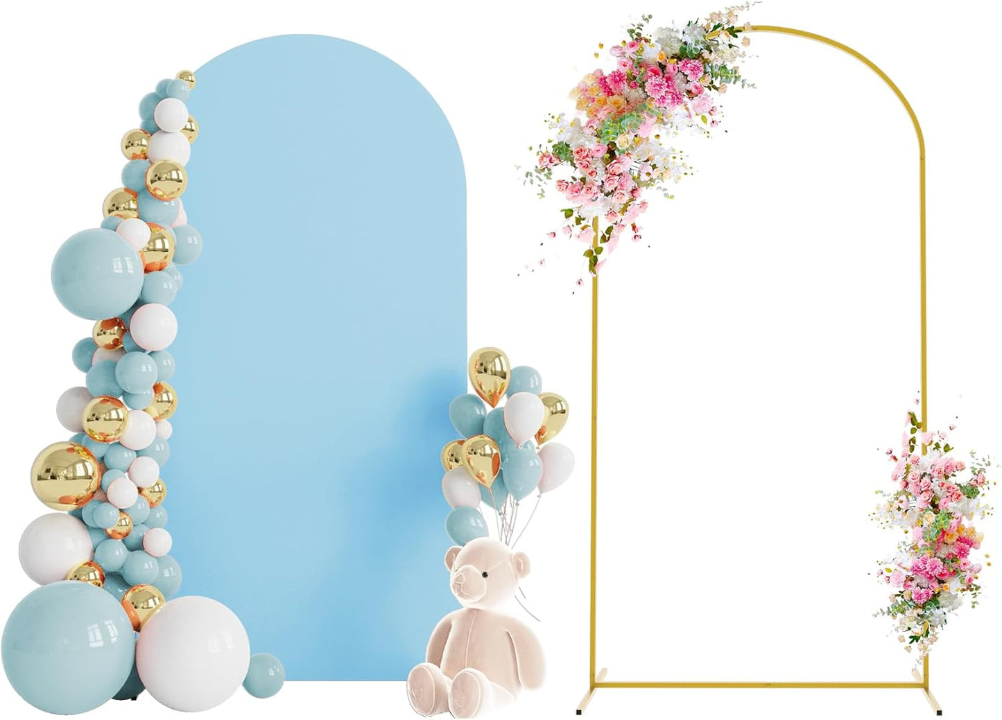 Wokceer 7.2 FT Wedding Arch Backdrop Stand and White Arch Cover, Metal Arch Stand with Arch Stand Cover for Birthday Party Wedding Ceremony Bridal Baby Shower Event Decor