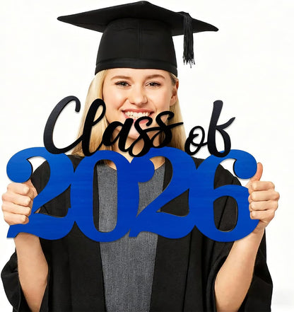 Class of 2026 Wooden Sign Graduation Party Decorations 2026 White Graduation Photo Booth Prop Senior2026 Sign for High School College Party