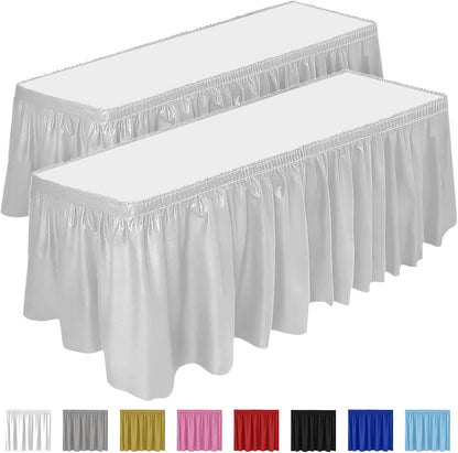 DecorRack 2 Pack Table Skirts, 29 in x 14 ft Each, Multi Pack -BPA Free- Plastic Tableskirt, Disposable, Reusable, Rectangular Tablecloth Skirt, White (2 Pack)