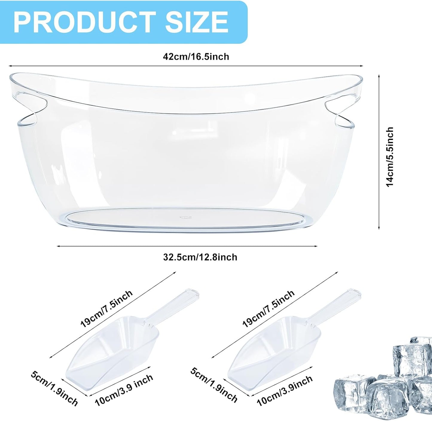 2-Pack Ice Buckets for Parties - Extra Large 5.5L Clear Beverage Tubs with Scoops, Perfect for Champagne, Beer, Sparkling Wine, and Cocktails - Mimosa Bar Essentials