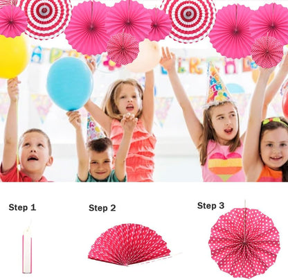 Hocansen 6PCS Paper Fan Garland Paper Fans Party Decorations 8/12/16in Hanging Papers Fans Set Round Papers Fans Pattern Garland for Birthday, Wedding (ZS/Pink)