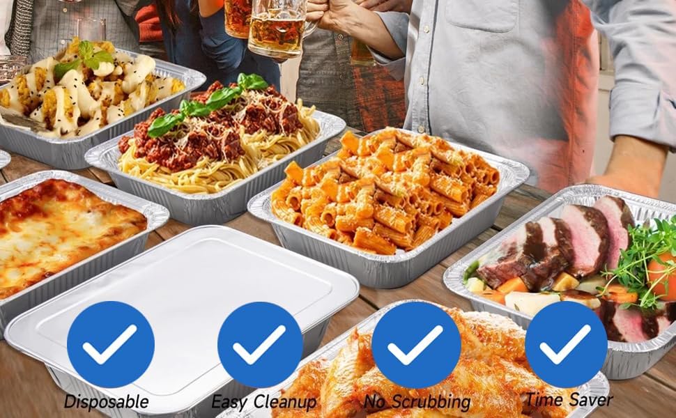 Waytiffer Aluminum Pans 9x13 Disposable Foil Pans (10 Pack) Half Size Deep Steam Table Pans Extra Thick for Baking, Cooking, Roasting, Heating, Serving & Lining Steam-Table Trays