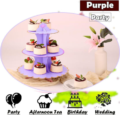 MRPAPA Pink Cardboard Cupcake Stand,2PCS Cup Cake Holder Thick Paper Dessert Tray, 3-Tier Round Serving Tray Perfect for Baby Girls Pink and Gold Birthday Baby Shower Party Supplies