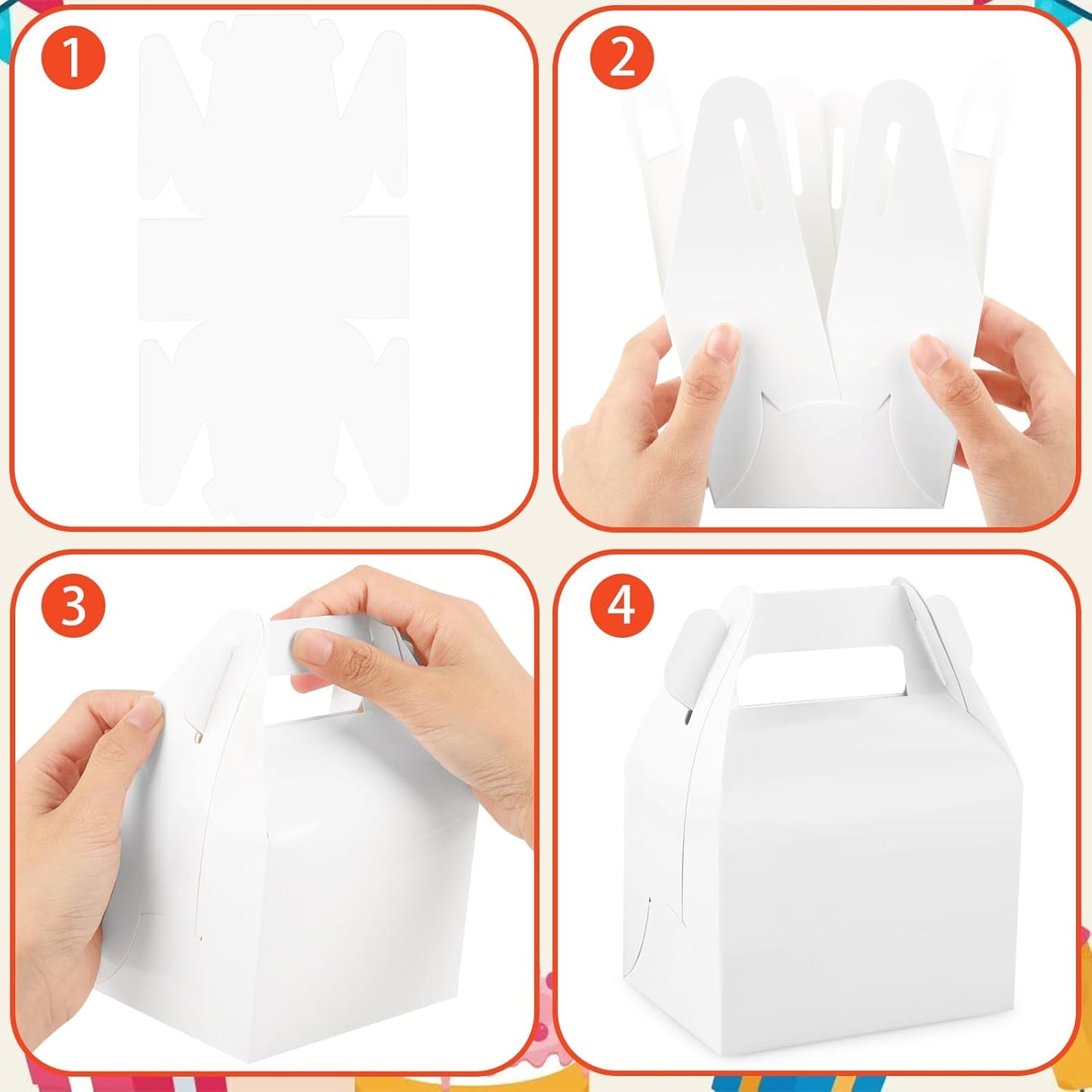Hxezoc 24 Pieces White Party Favor Boxes Gable Candy Treat Box Folding Paper Gift Box with Handles for Baby Showers Birthday Party Wedding Decoration Supplies